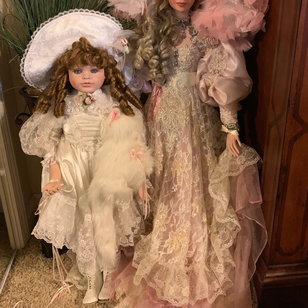 Porcelain Doll with her Kitty